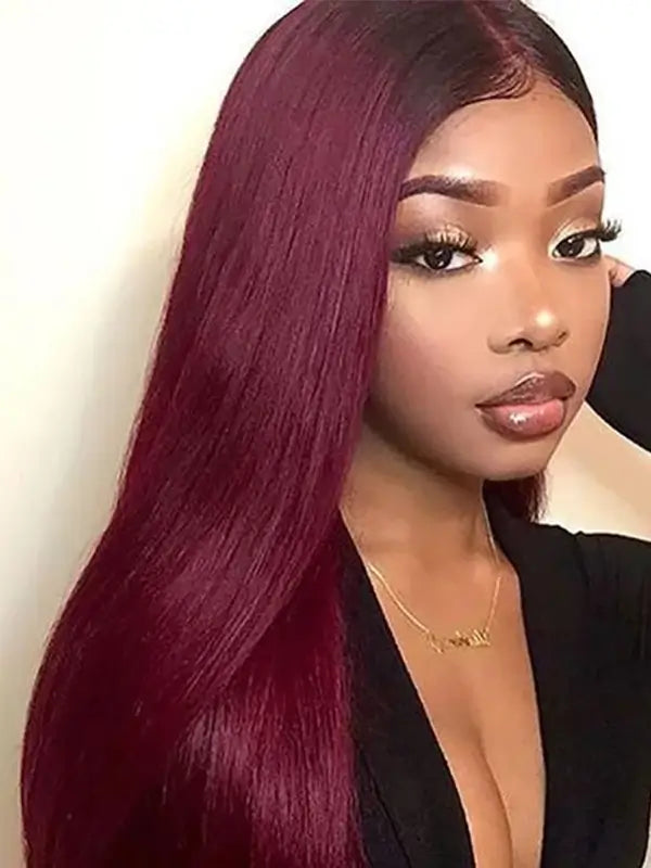 1B/99J Ombre 4x4 13x4 Lace Frontal Wig Straight Human Hair