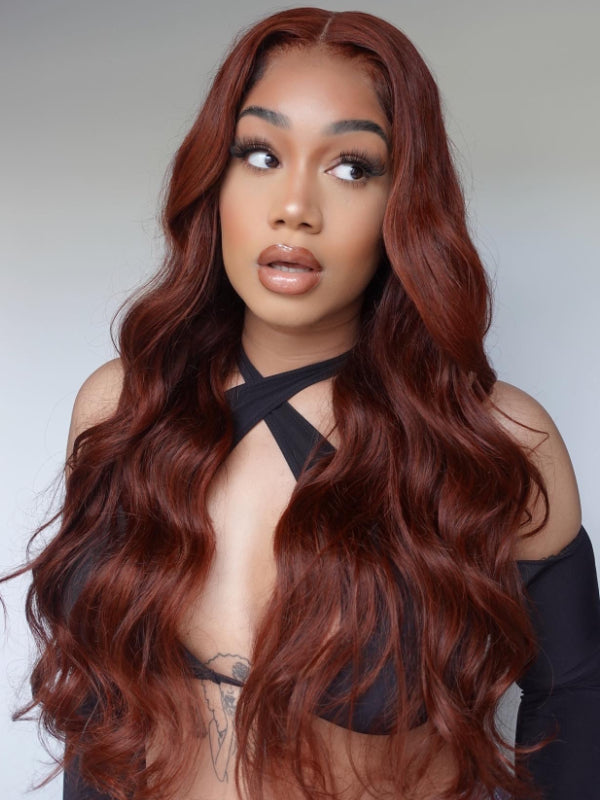 #33 Wear & Go Glueless Reddish Brown 5x5 Pre Cut Lace Closure Colored Wig Body Wave Virgin Human Hair