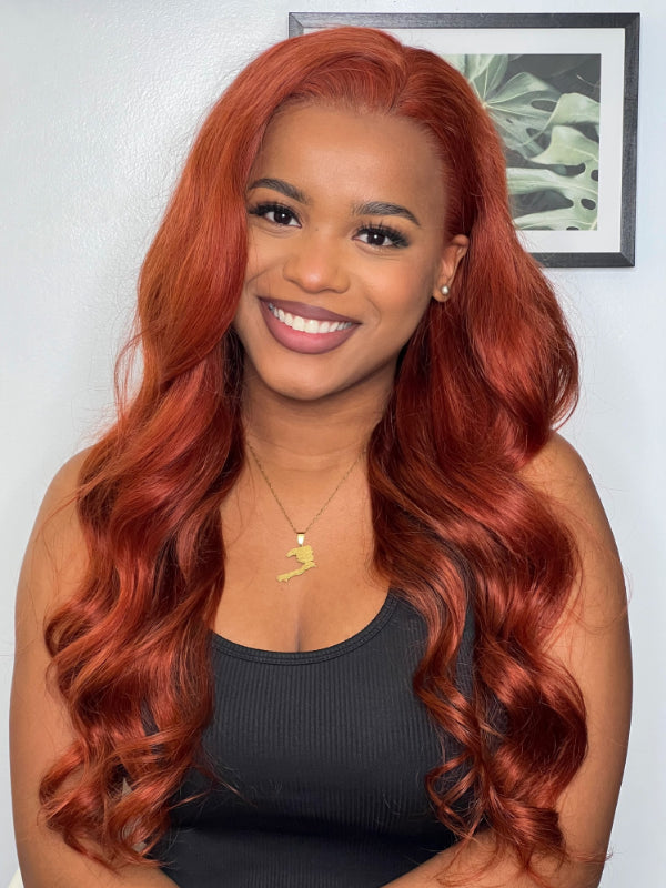 #350 Wear & Go Glueless Ginger Orange 5x5 Pre Cut Lace Closure Colored Wig Body Wave Virgin Human Hair