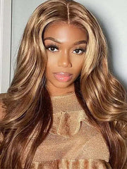 4x4 13x4 Balayage Highlight Honey Blonde Body Wave Human Hair Wig