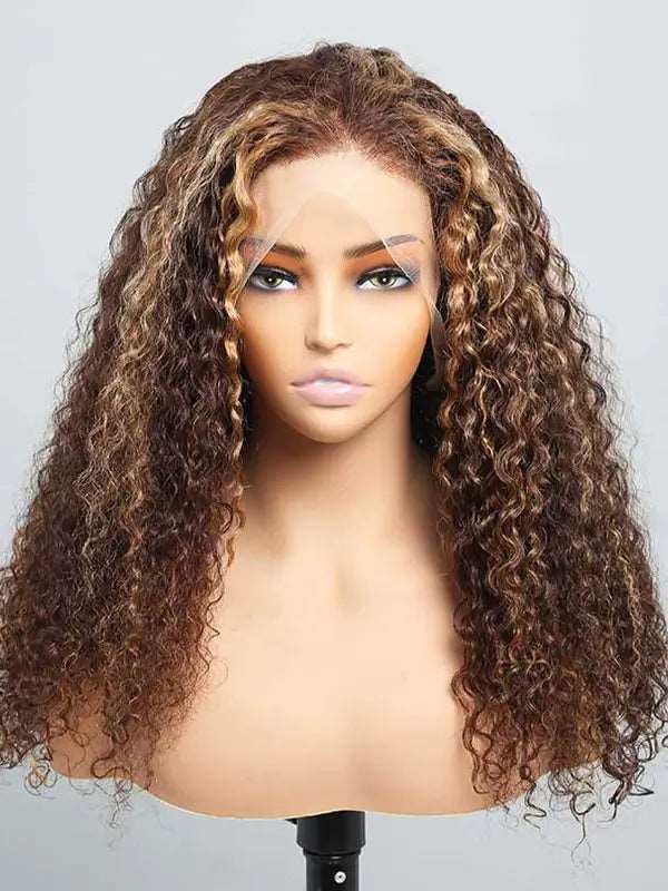 4x4 13x4 Balayage Highlight Honey Blonde Jerry Curly Human Hair Wig