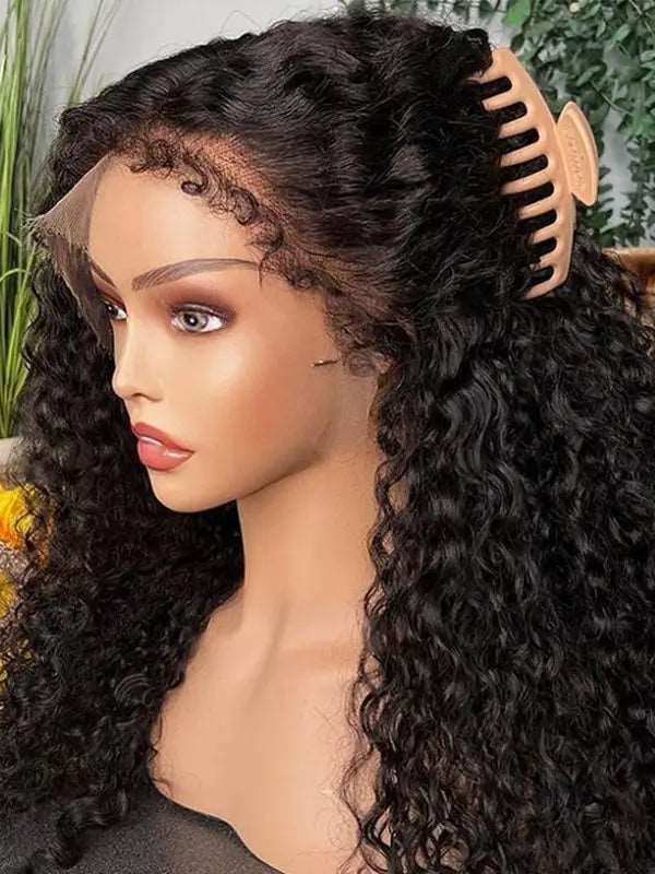 4C Curly Edges Water Wave 5x5 13x4 Lace Front Wig with Kinky Baby Hairline