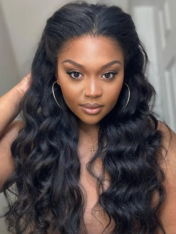 4C Curly Edges Body Wave 5x5 13x4 Lace Front Wig With Kinky Baby Hairline