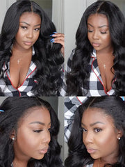 4C Curly Edges Body Wave 5x5 13x4 Lace Front Wig With Kinky Baby Hairline