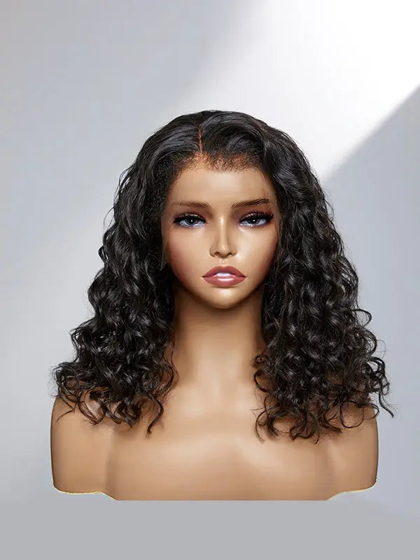 4C Curly Edges Water Wave 5x5 13x4 Lace Front Wig with Kinky Baby Hairline