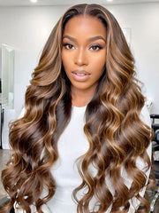 Wear & Go Glueless Highlight Blonde In Brown 5x5 Pre Cut Lace Closure Colored Wig Body Wave Virgin Human Hair