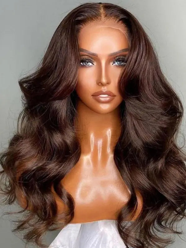 #4 Chocolate Brown Colored 4x4 13x4 Lace Frontal Body Wave Virgin Human Wig