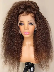 #4 Chocolate Brown Colored 4x4 13x4 Lace Frontal Curly Virgin Human Wig