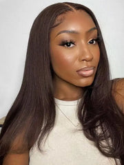 #4 Chocolate Brown Colored 4x4 13x4 Lace Frontal Straight Virgin Human Wig