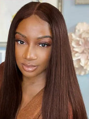 #4 Chocolate Brown Colored 4x4 13x4 Lace Frontal Straight Virgin Human Wig