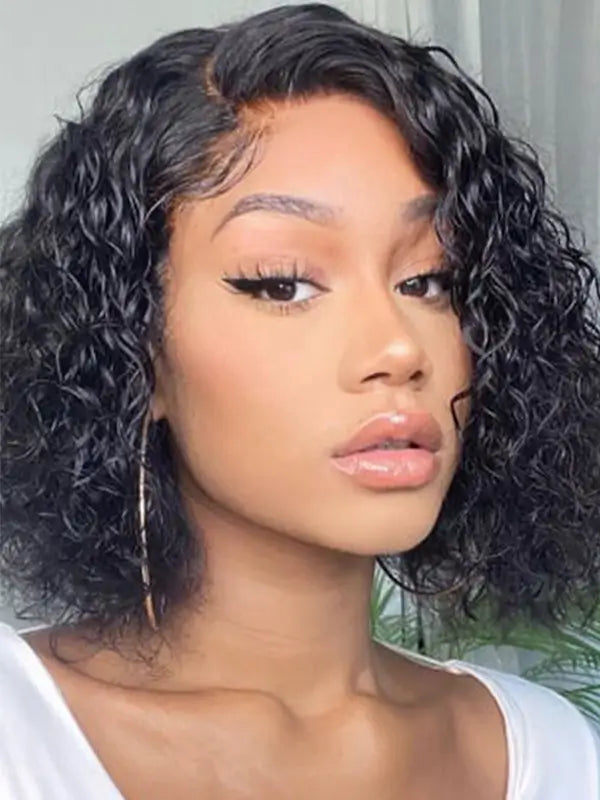 Short Bob Water Wave 4x4 5x5 13x4 Lace Frontal Wig Human Hair With Pre Plucked Hairline