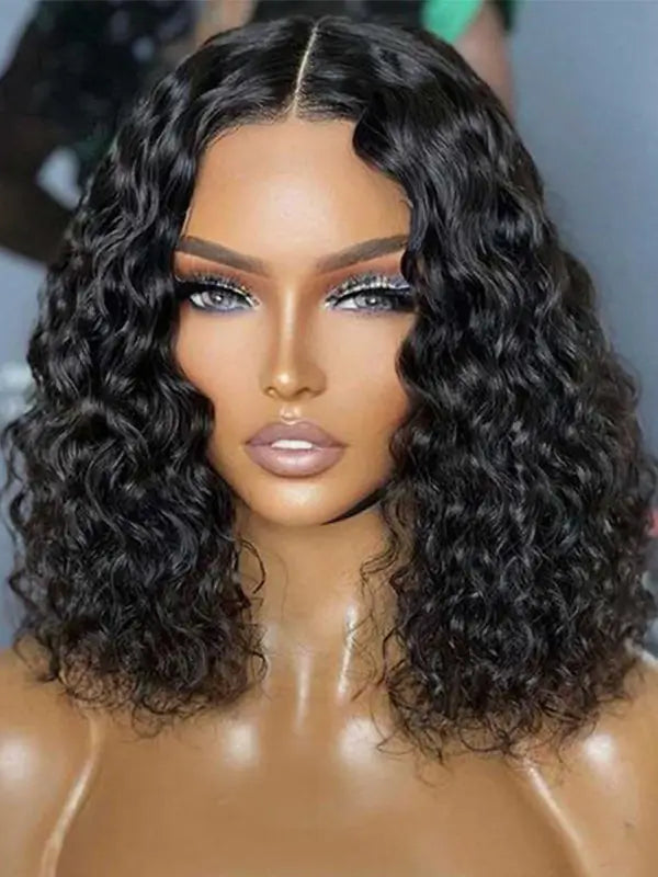 Short Bob Water Wave 4x4 5x5 13x4 Lace Frontal Wig Human Hair With Pre Plucked Hairline