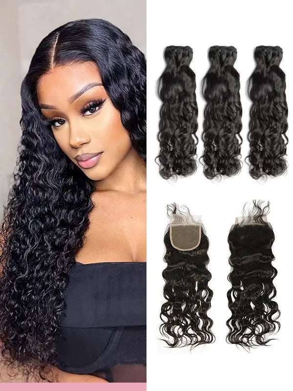 2/3/4 Bundles With 4*4 5*5 Closure Water Wave Virgin Hair