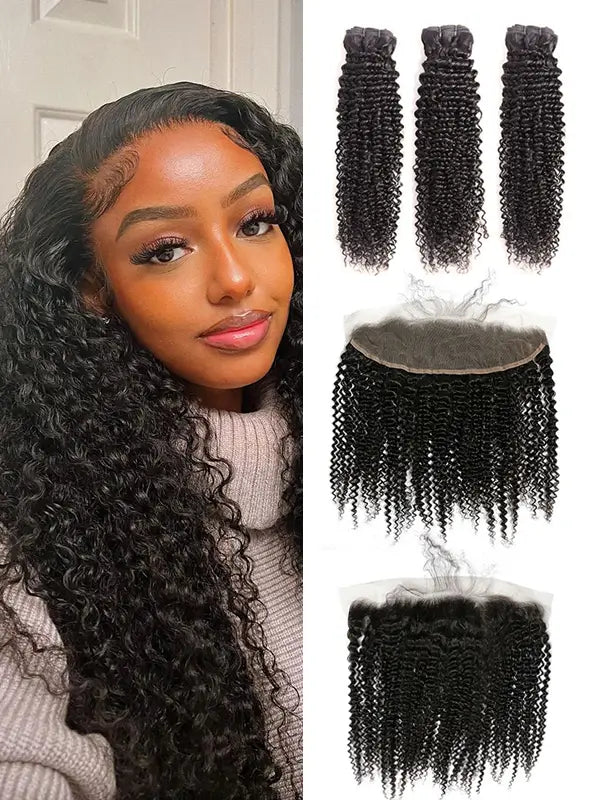 2/3/4 Bundles With 13*4 Frontal Kinky Curly Virgin Hair