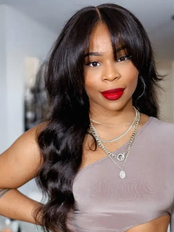 Curtain Bangs Body Wave 4x4 5x5 13x4 Lace Wig Virgin Human Hair