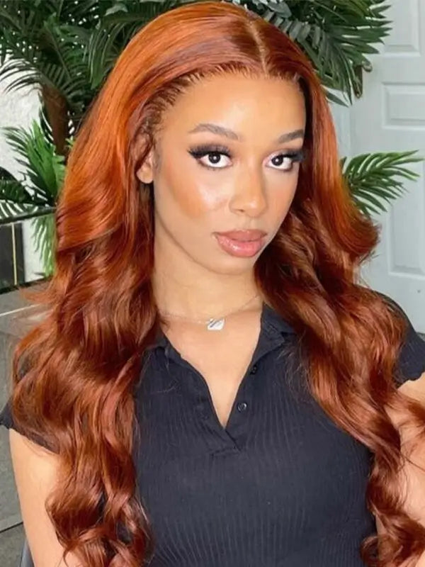 #350 Ginger Orange Colored Body Wave Wig 4x4 13x4 Virgin Human Hair Wig