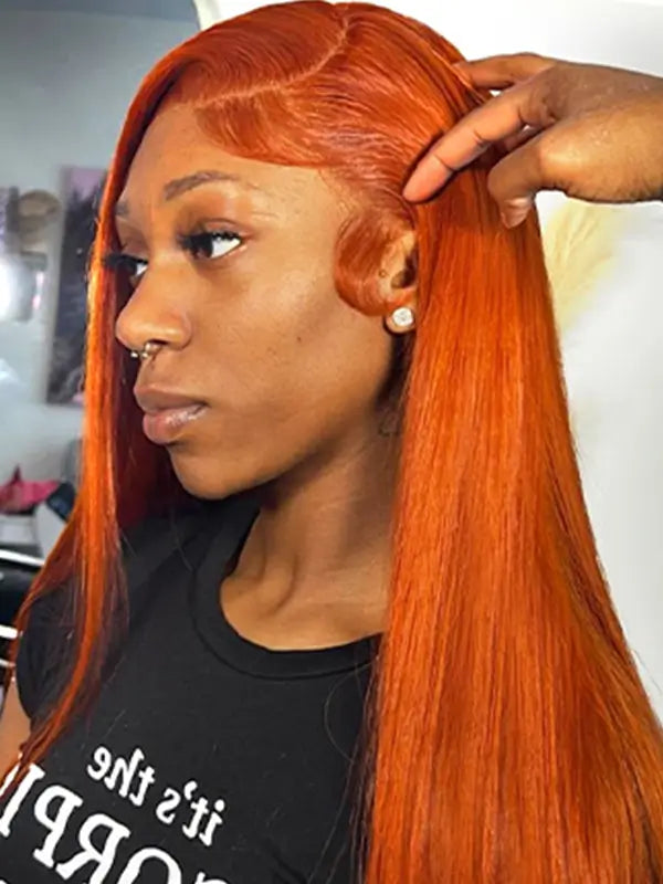 #350 Ginger Orange Colored Straight Wig 4x4 13x4 Virgin Human Hair Wig