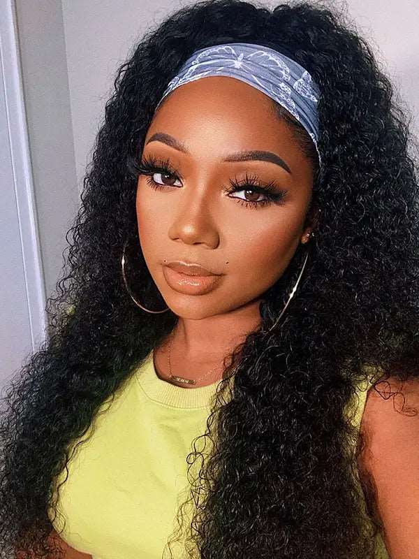 Beginner Friendly Headband Wig Clueless Put On & Go Kinky Curly Human Hair