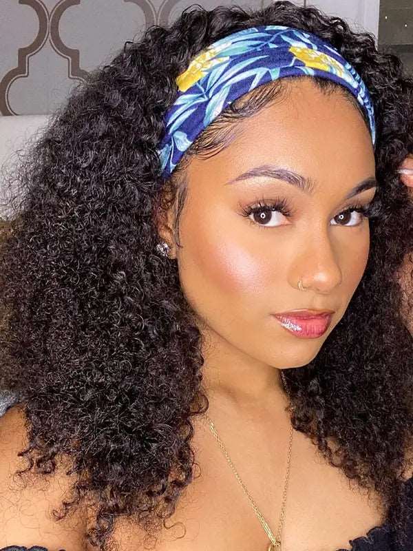 Beginner Friendly Headband Wig Clueless Put On & Go Kinky Curly Human Hair