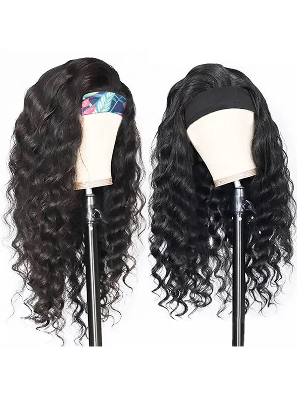 Beginner Friendly Headband Wig Clueless Put On & Go Deep Wave Human Hair