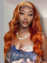 Skunk Stripe Blonde In Ginger Orange 13x4 Lace Frontal Body Wave Virgin Human Hair Wig