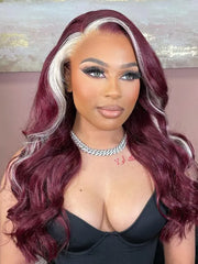 Skunk Stripe Red Wine Blonde 13x4 Lace Frontal Body Wave Virgin Human Hair Wig