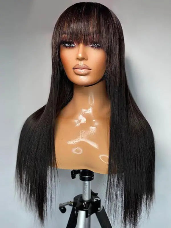 Glueless Straight Lace Wig With Bangs Virgin Human Hair