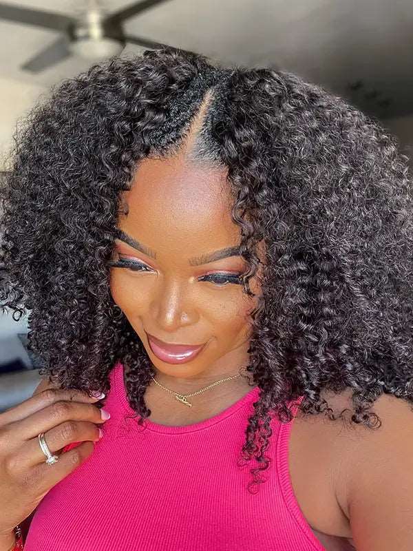 Glueless U Part Wig Kinky Curly Virgin Human Hair Beginner Friendly