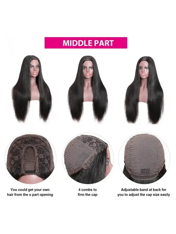 Glueless U Part Wig Deep Virgin Human Hair Beginner Friendly