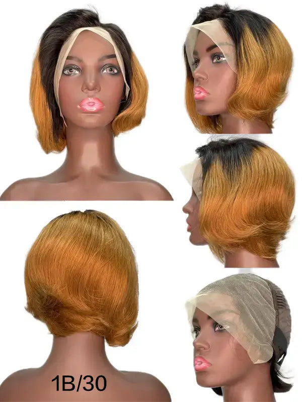 Short Pixie Cut 13x4 Lace Frontal Wig Straight Remy Human Hair T1B/30