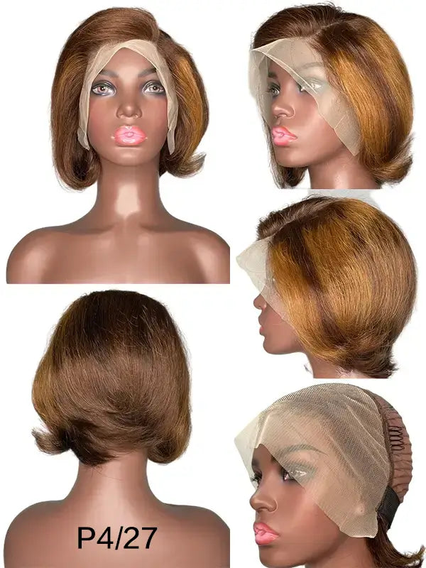 Short Pixie Cut 13x4 Lace Frontal Wig Straight Remy Human Hair P4/27